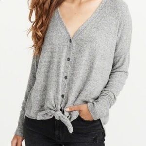 Abercrombie heathered button down tie sweater